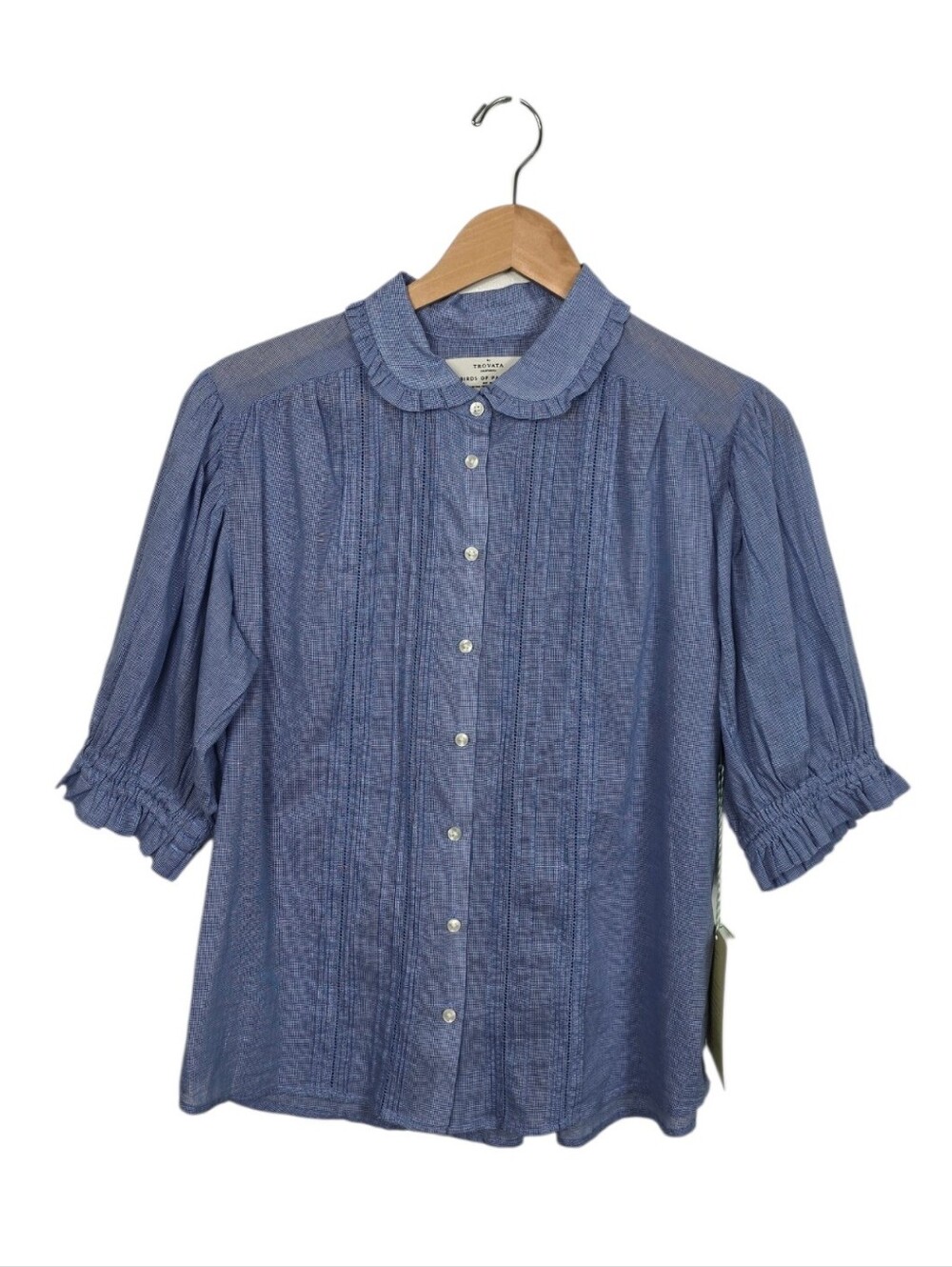 NEW Trovata Birds Of Paradis Gemma Houndstooth Lightweight Top Medium Blue - Picture 5 of 14